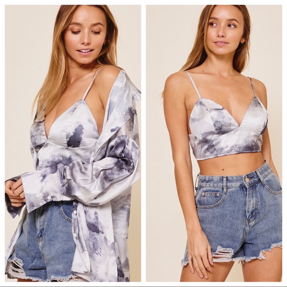#46 Paige Tie Dye Print Boyfriend Shirt with Matching Crop Top - Picture 9 of 10